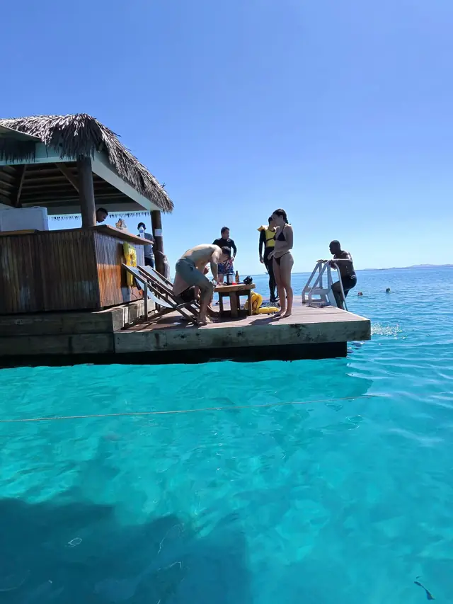 Floating pontoon bar on the reef in Fiji