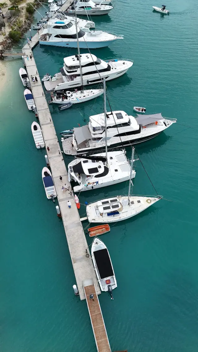 Fijian marina from above with turquoise water