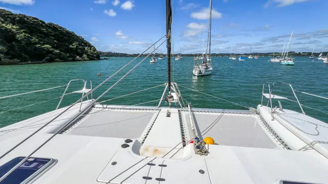 Foredeck and trampoline of the Fusion 40 catamaran