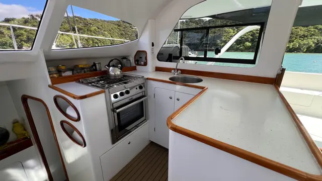 Galley stove and oven aboard Mā Tori