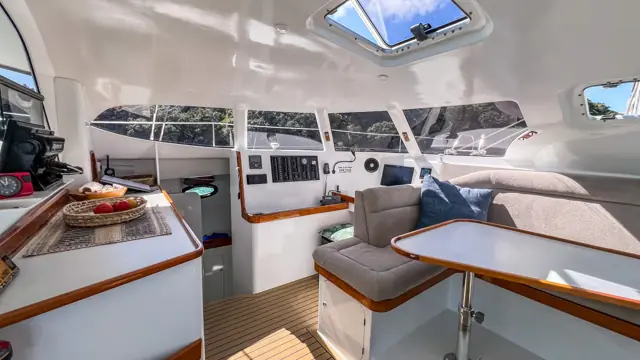 Saloon dinette with table on the Fusion 40 catamaran